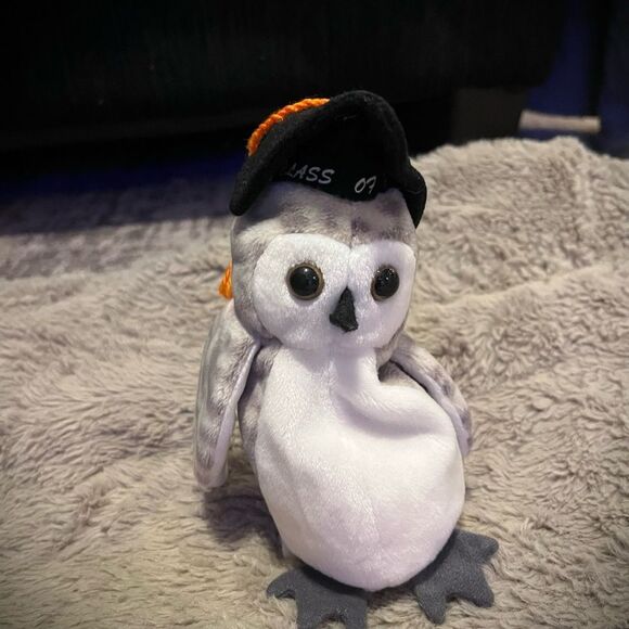 Ty Other - Ty Gray and White Owl Plush with Black Cap